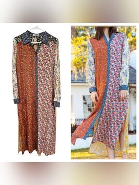 Natural Life Esme Patchwork Floral Maxi Shirt Dress